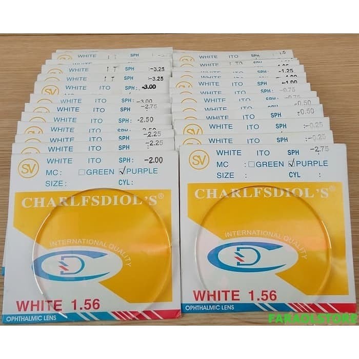 Lensa Kacamata Minus -Cylinder-Plus  Merk CHARLFSDIOL'S Bahan Plastik