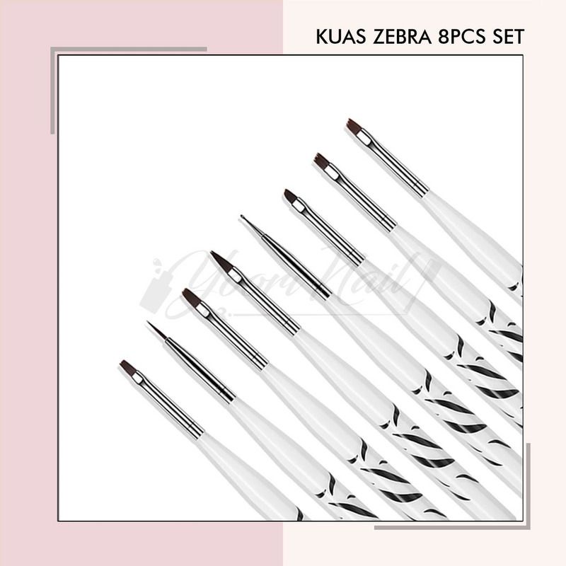 Kuas zebra brush kuas acrylic kuas gel brush 8pcs set acrylic brush dotting