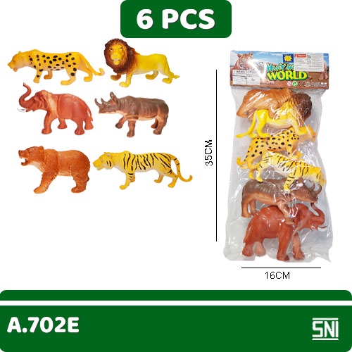 Mainan Hewan Karet/ Happy Animal World 6PCS/ Mini Figure Hewan 702