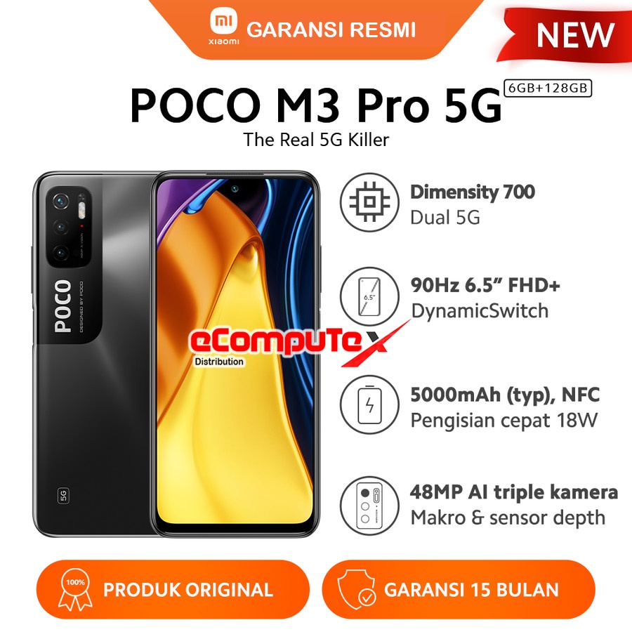 HANDPHONE XIAOMI POCO M3 5G PRO 6/128 KUNING HITAM BIRU / XI AOMI POCOPHONE M 3 5 G 6+128 ORIGINAL GARANSI RESMI