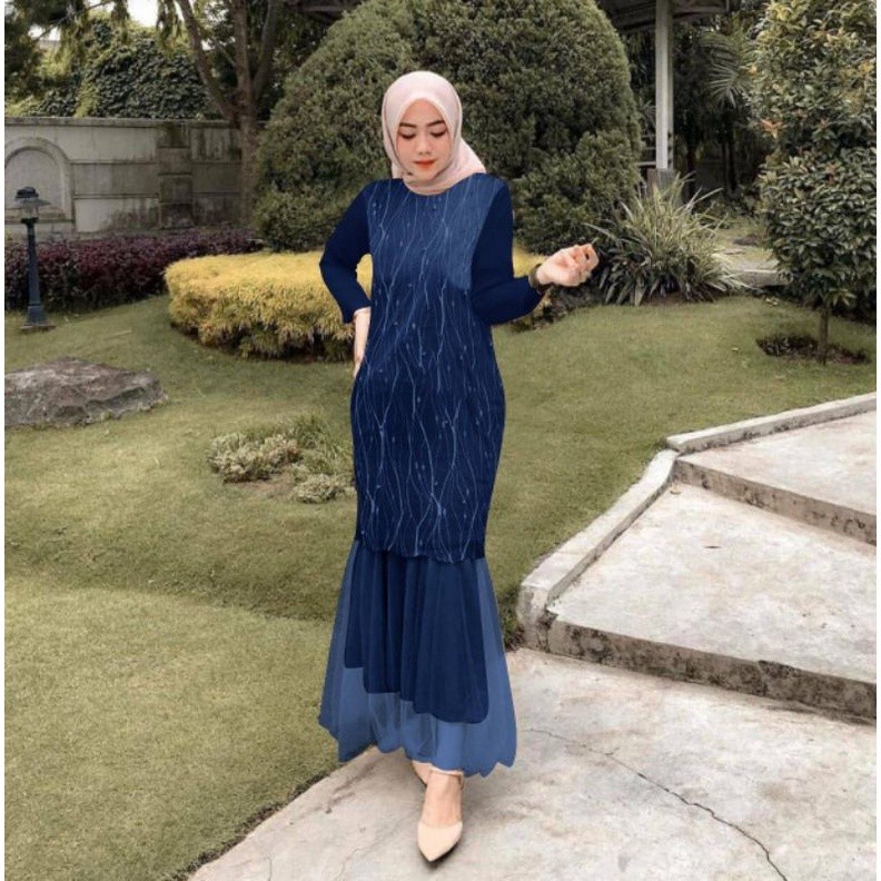 Baju Pesta Wanita Muslim Kondangan Brukat Mewah Elegan Gaun Muslimah Terbaru 2021 2022 Model Duyung Maxy Elsa Bahan Brokat Fit L XL