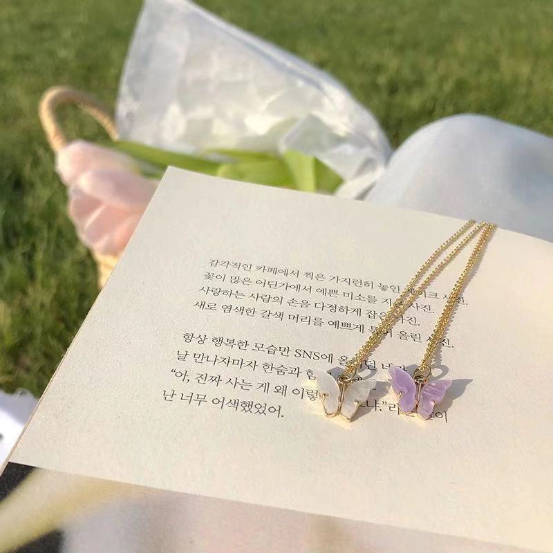 Jepang dan Korea manis butterfly kalung akrilik warna-warni manis wanita serbaguna kalung pribadi in