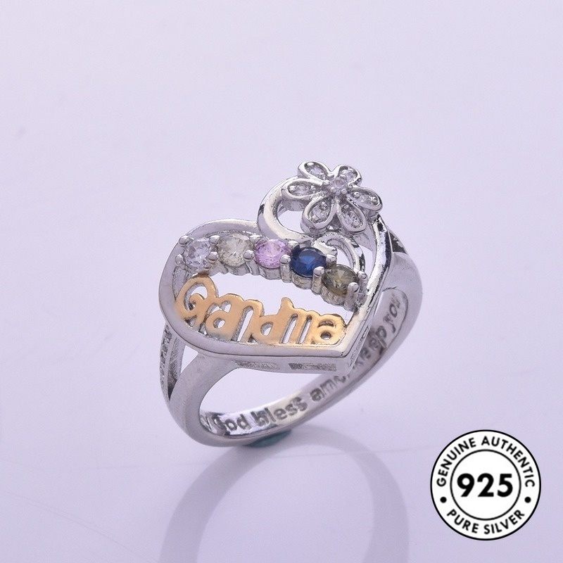 Fashion New Love Heart Flowers Diamond Grandma Ring S925 Silver