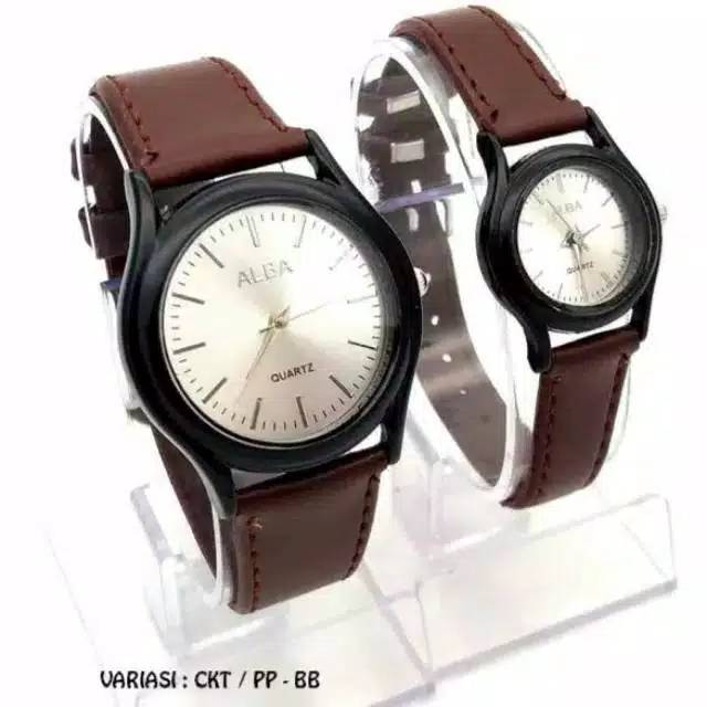 Cod  Bayar Tujuan  Jam Tangan Pria  Wanita Couple Alba Kulit Balok Case Black