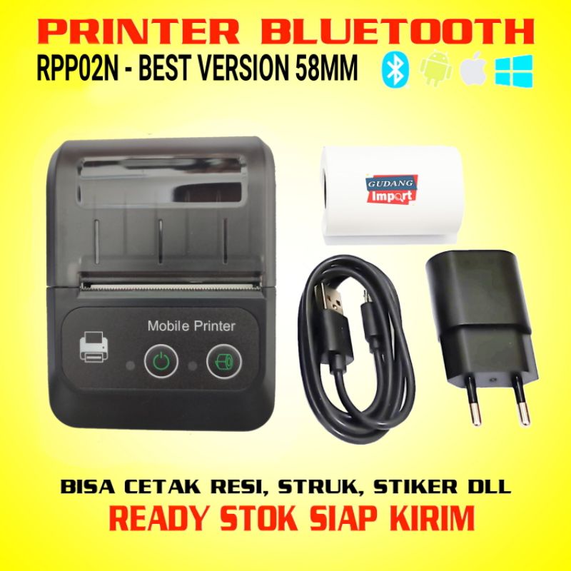 PRINTER BLUETOOTH BLUETUT BLOOTOTH PORTABLE THERMAL KASIR BARCODE LABEL BISA CETAK RESI 58MM