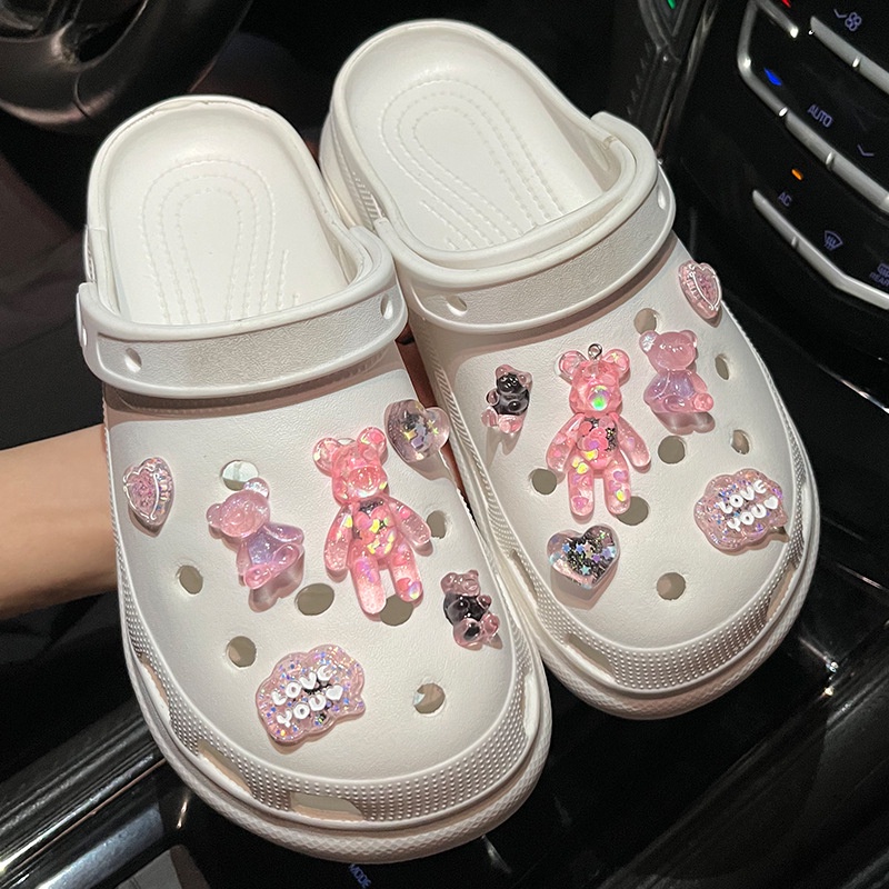 ☁️Boneka Beruang Transparan☁️ Crocs Buckle Sepatu Bentuk Kartun Bunga Untuk Dekorasi