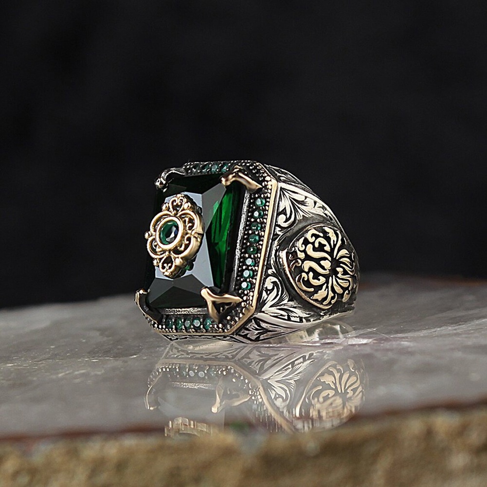 Cincin Handmade Gaya Vintage Turki Bahan Zirkon Warna Hitam Untuk Pria Muslim