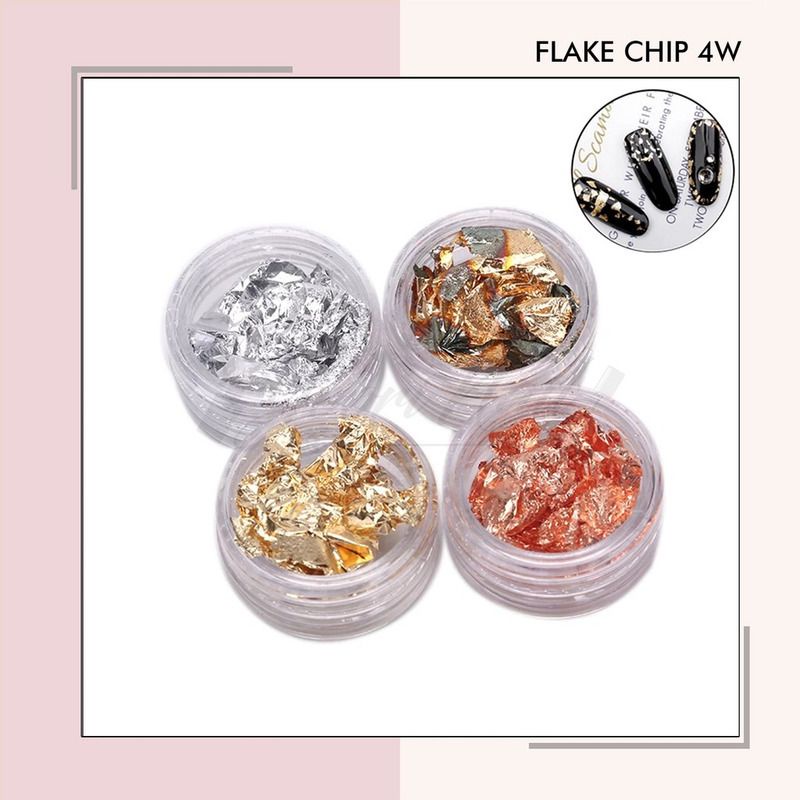 Flake chip mix 4 warna nail art foil nails hiasan kuku gold silver rose copper