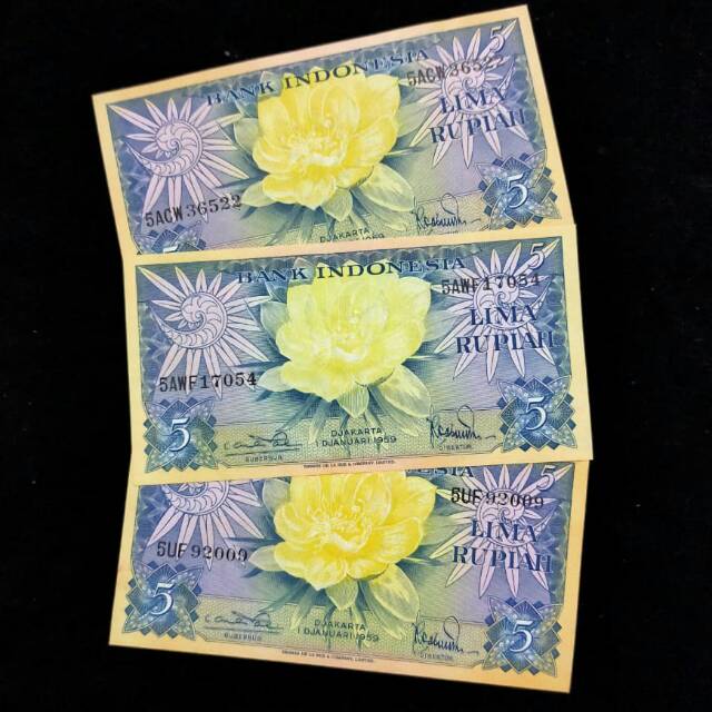 uang kuno seri bunga 5 rupiah tahun 1959