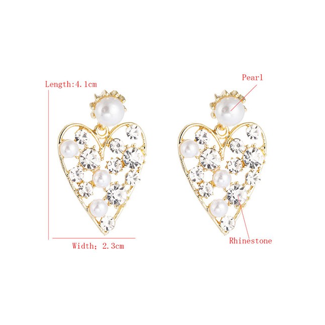 LRC Anting Tusuk Fashion Golden Carved Alloy Earrings With Rhinestones And Pearls D94373