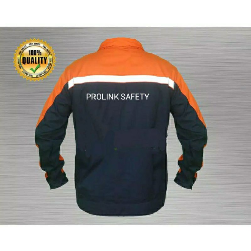 SERAGAM SAFETY SEMI JAKET FREE LOGO K3 BENDERA ORANYE DONGKER KAIN DRILL