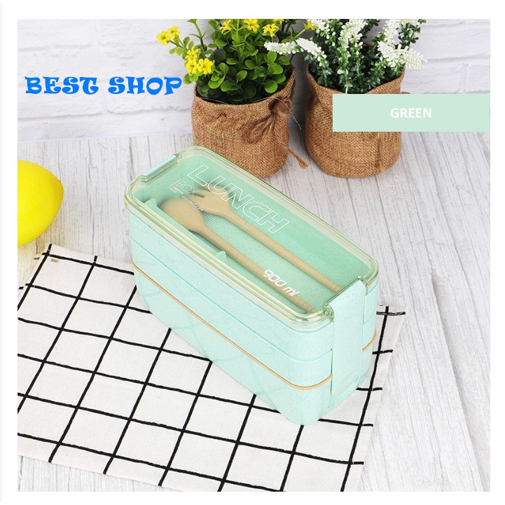 Wheat Straw Three Layer Lunch Box / Kotak Bekal 900ml / Kotak makan siang / tiga tingkat