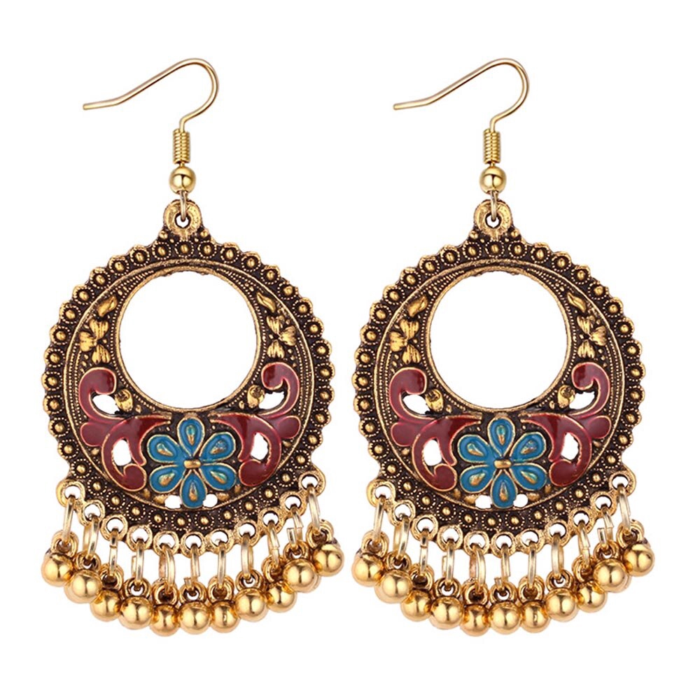 Anting Kait Gantung Plating Gold Desain Ukiranrumbai Gaya Vintageetnikbohoantikindian Untuk Wanita