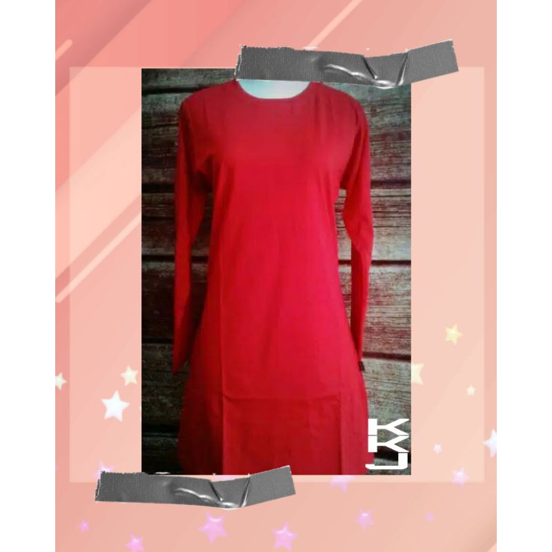 Kaos Polos Katun Kombed Lengan Panjang Muslim Wanita Warna Merah