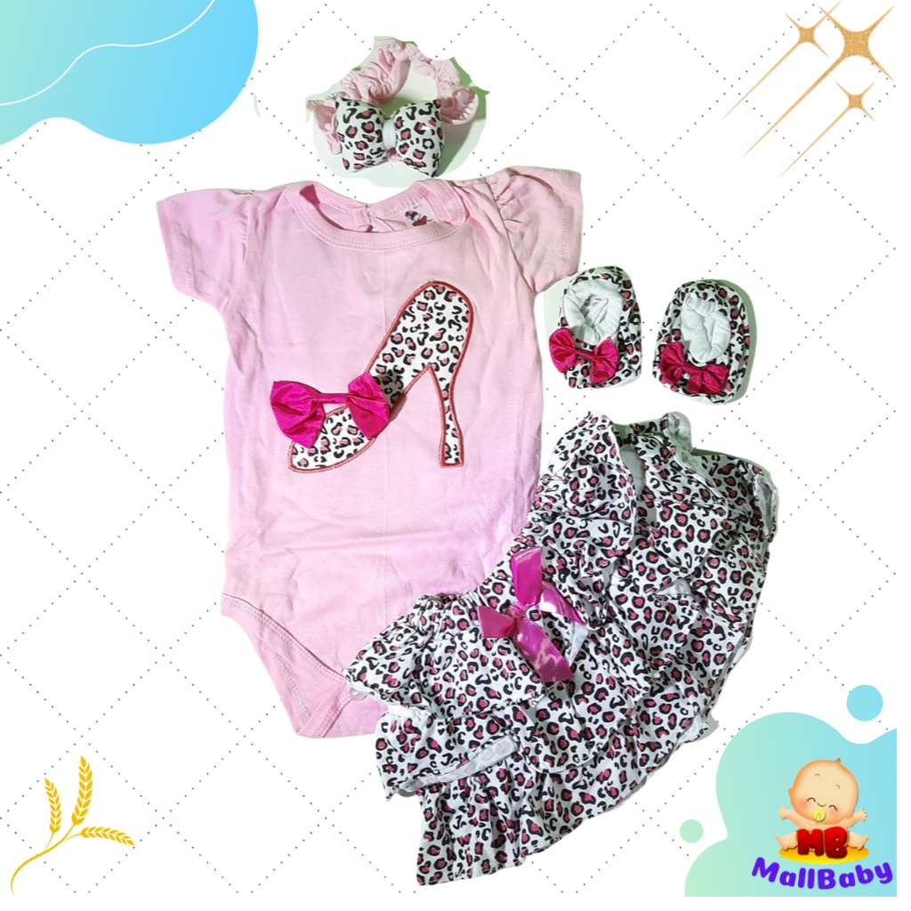 Baju Bayi Perempuan 0 3 6 9 12 Bulan Setelan Jumper Bayi Perempuan Lucu Set Bandana High Heels