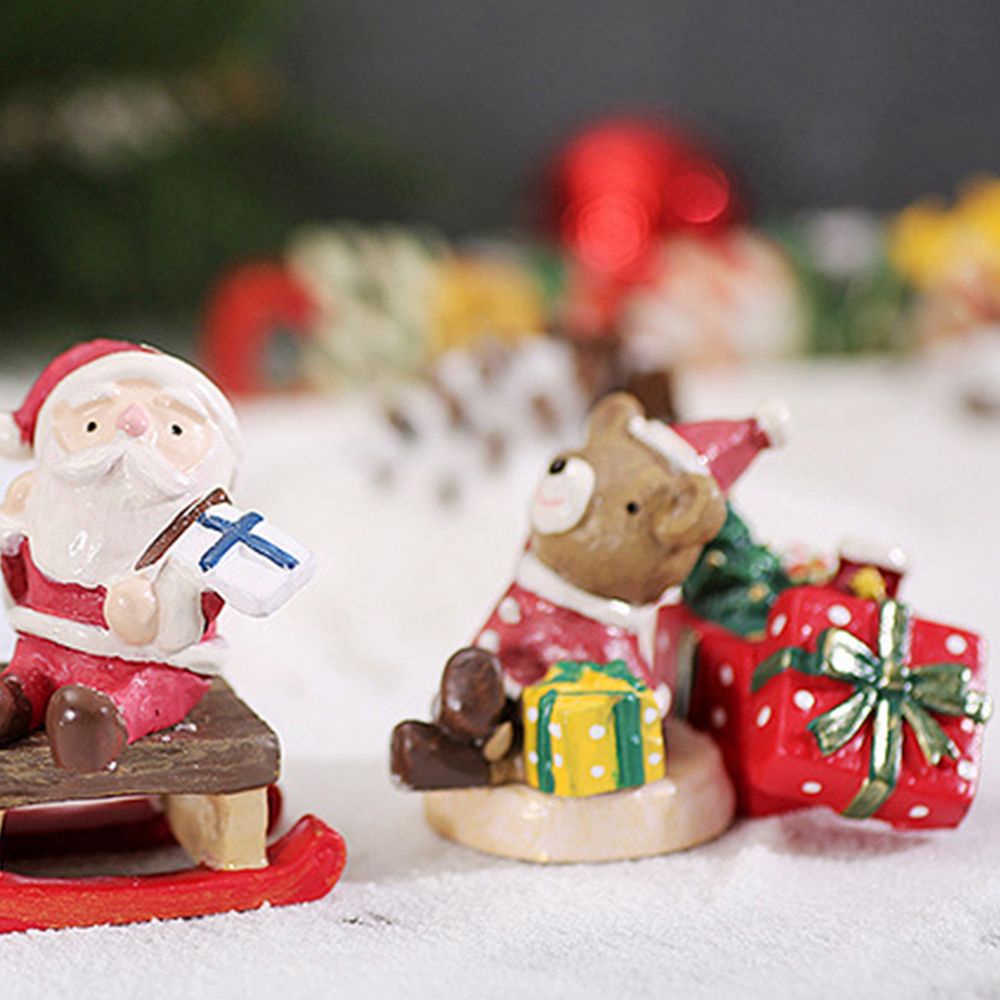 REBUY DIY Christmas Gift Small Statue Micro Landscape Miniature Figurines Animal Model Home Decor Santa Claus Child Toys Terrarium Decoration Resin Crafts Fairy Garden Ornament