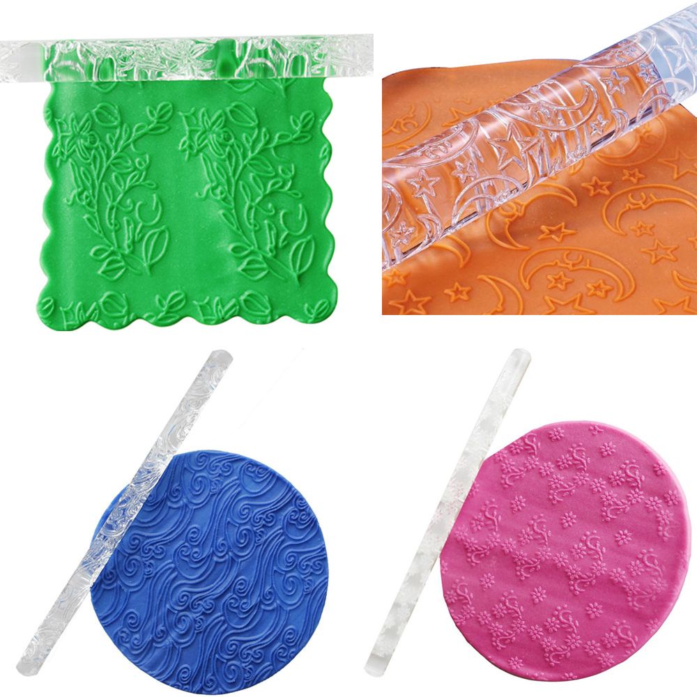 POPULAR 21 Styles Hot Sell Pastry Roller Fondant Cake Impression Embossing Rolling Pin New Designed Acrylic Decoration Baking Tools