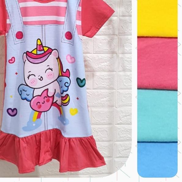 ☈ SALE 7.7 DRESS DASTER PRINTING DA DEDINA MOTIF UNICORN KARTUN LUCU 2-10 TAHUN ☪