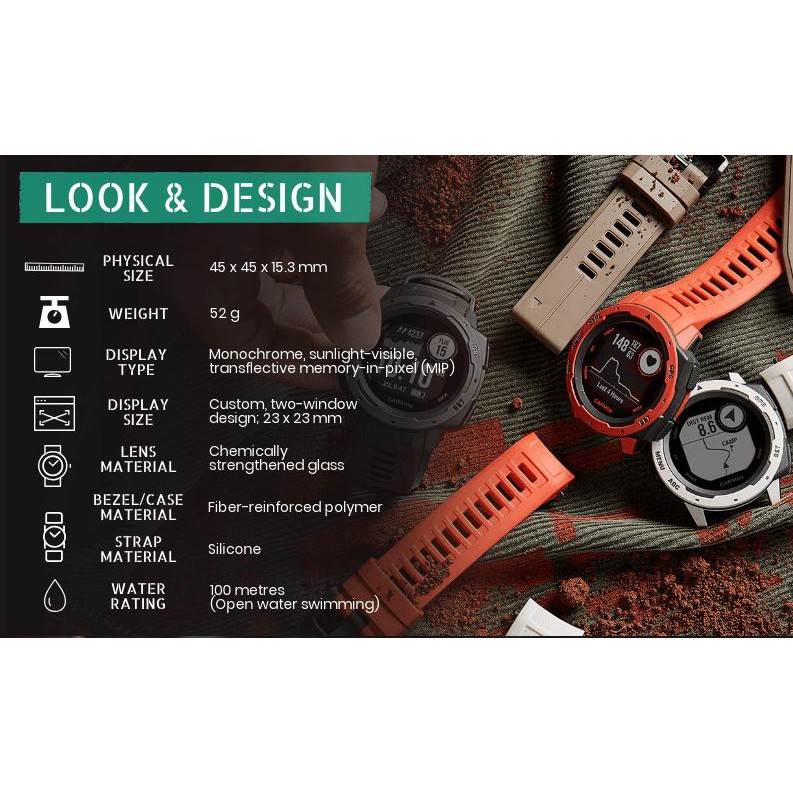 Garmin Instinct Smartwatch Outdoor GPS Watch Mil Spec Rugged Hiking Gunung Trail Trekking