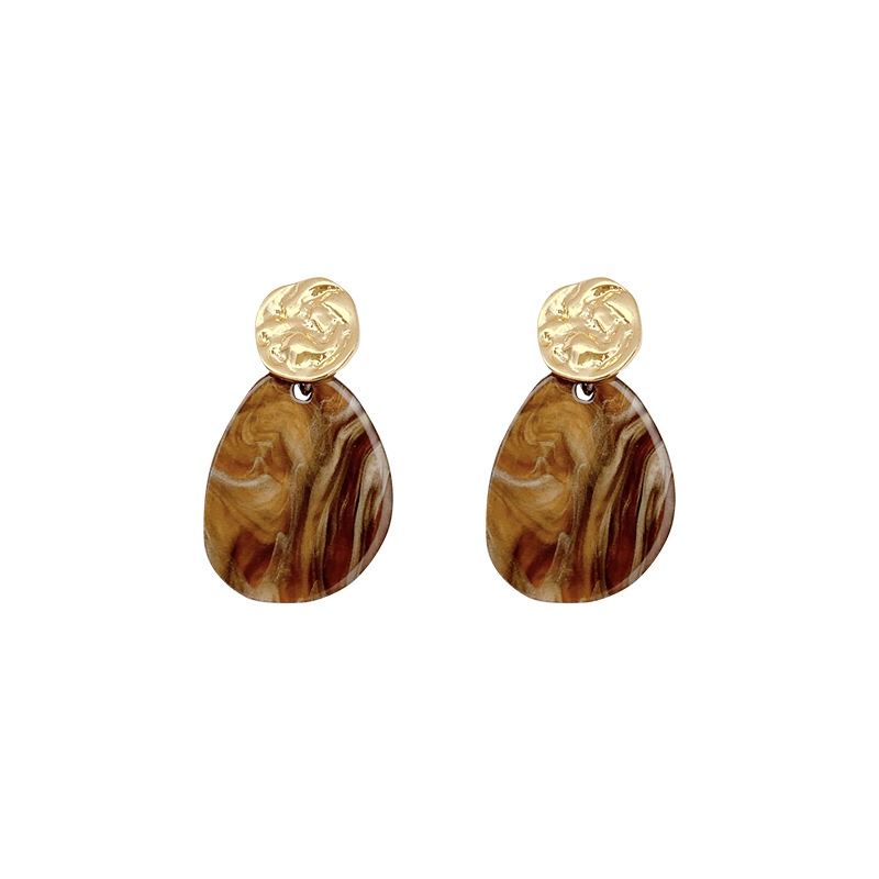 Anting S925 Silver Needle Warna Kopi Resin Gaya Retro Perancis