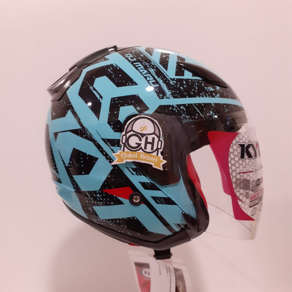 HELM HALF FACE KYT DJ MARU KYT DJMARU MOTIF #16 AQUA BLUE BLACK