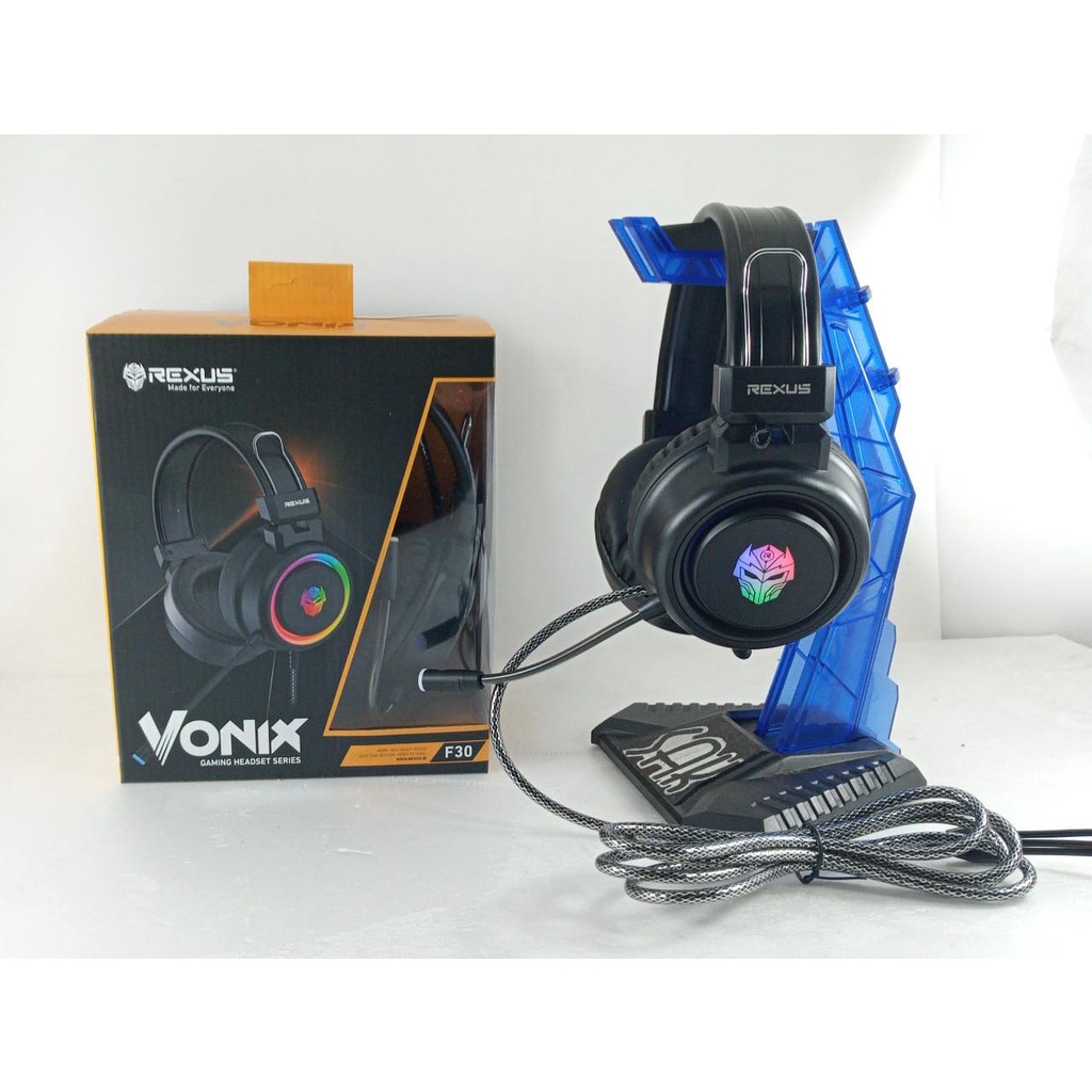 Headset REXUS GAMING F30+Mic BLACK (RGB LED) Running Dual Jack w/USB 3.5mm + converter
