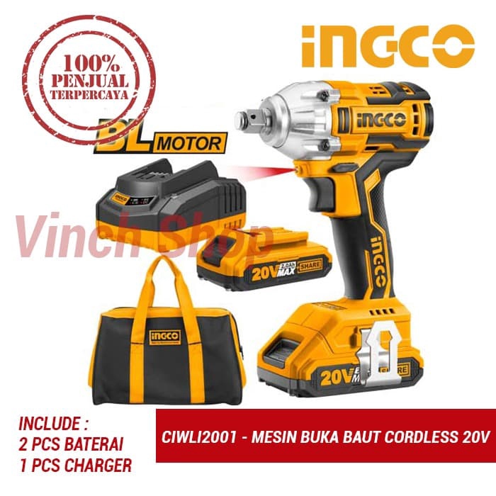 BOR PEMBUKA BAUT / IMPACT WRENCH CORDLESS / MESIN BOR TANGAN BATERAI BATRE INGCO