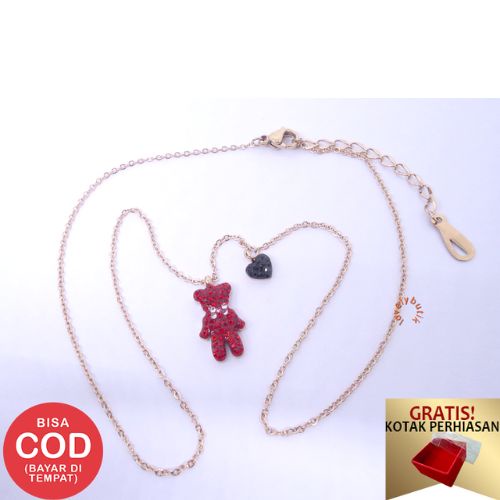 Lovelybutik - Kalung Titanium Anti Karat Kalung Red Bear New Kalung Titanium Wanita Terbaru Ukuran 45 cm  BONUS KOTAK PERHIASAN