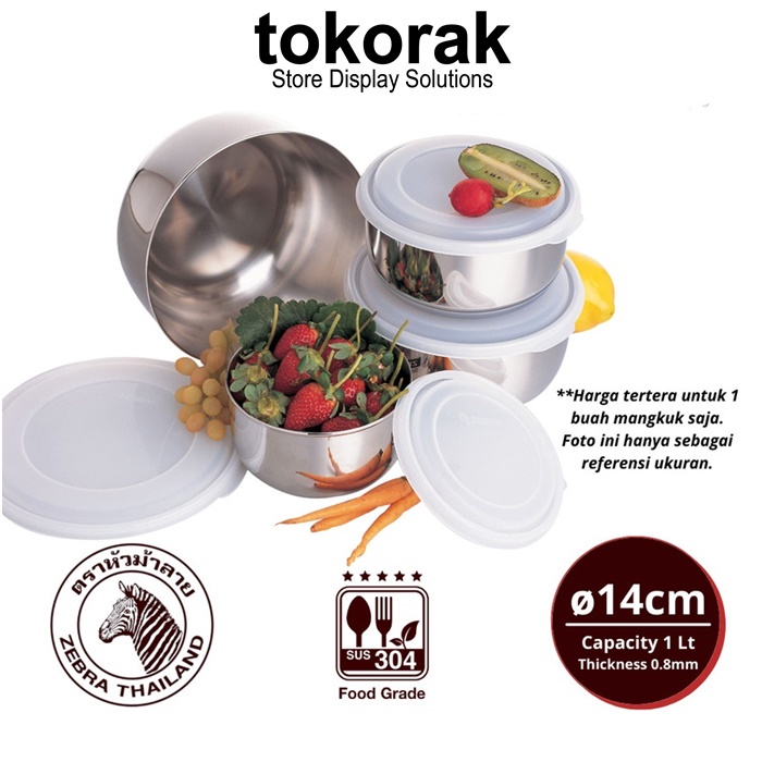 FOOD STORAGE 14 CM EXTRA ZEBRA 110420 TEMPAT SIMPAN MAKANAN STAINLESS