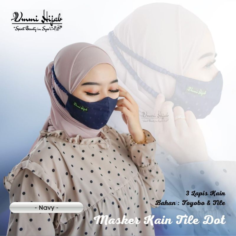 MASKER UMMI HIJAB, MASKER KAIN BRUKAT TILE DOT 3 LAPIS
