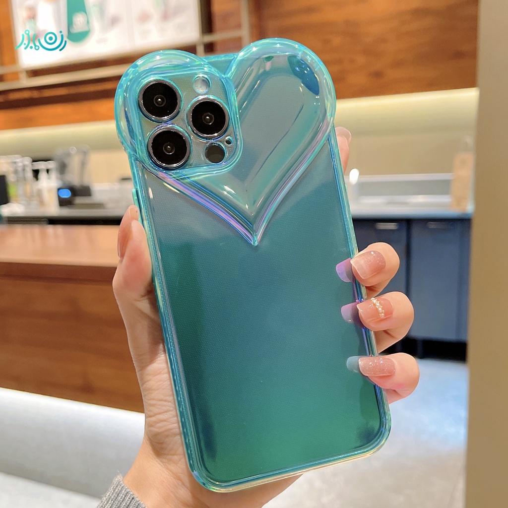 (3D Love) Casing Silikon Iphone 12 13 Pro Max Xs Max 7 + 8 + 11 Pro Max Aksen Laser Aurora Warna Gradasi Pelangi