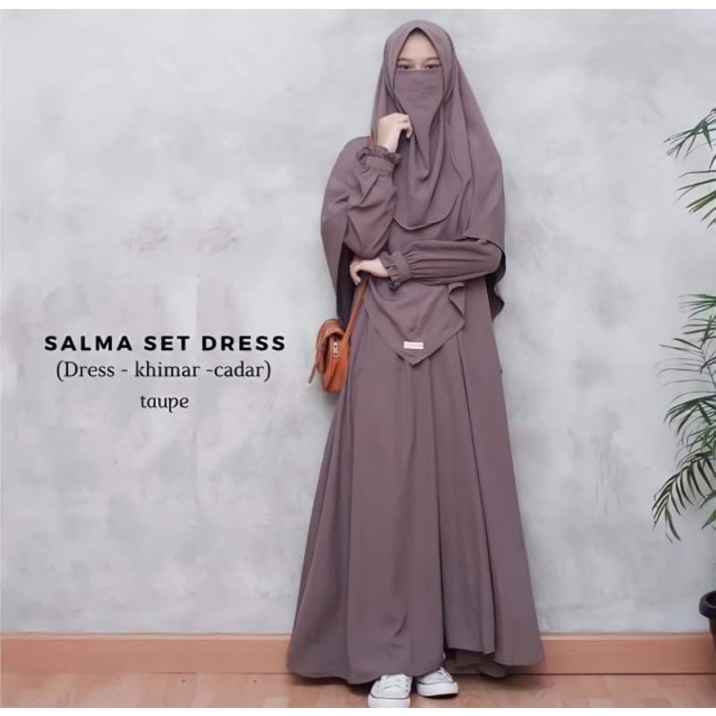 Spesialis Gamis Murah | Salma Set Dress Khimar Niqob &amp; Cadar | Abaya Crincle Airflow | Abaya Murah Syar'i set