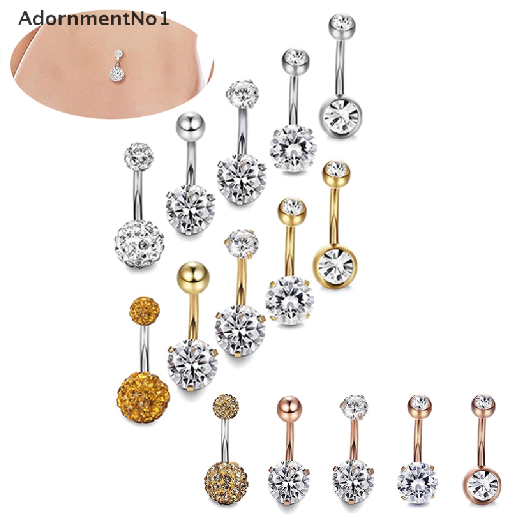 (AdornmentNo1) 5pcs / Set Cincin Tindik Pusar Bahan Stainless Steel Hias Kristal Untuk Wanita