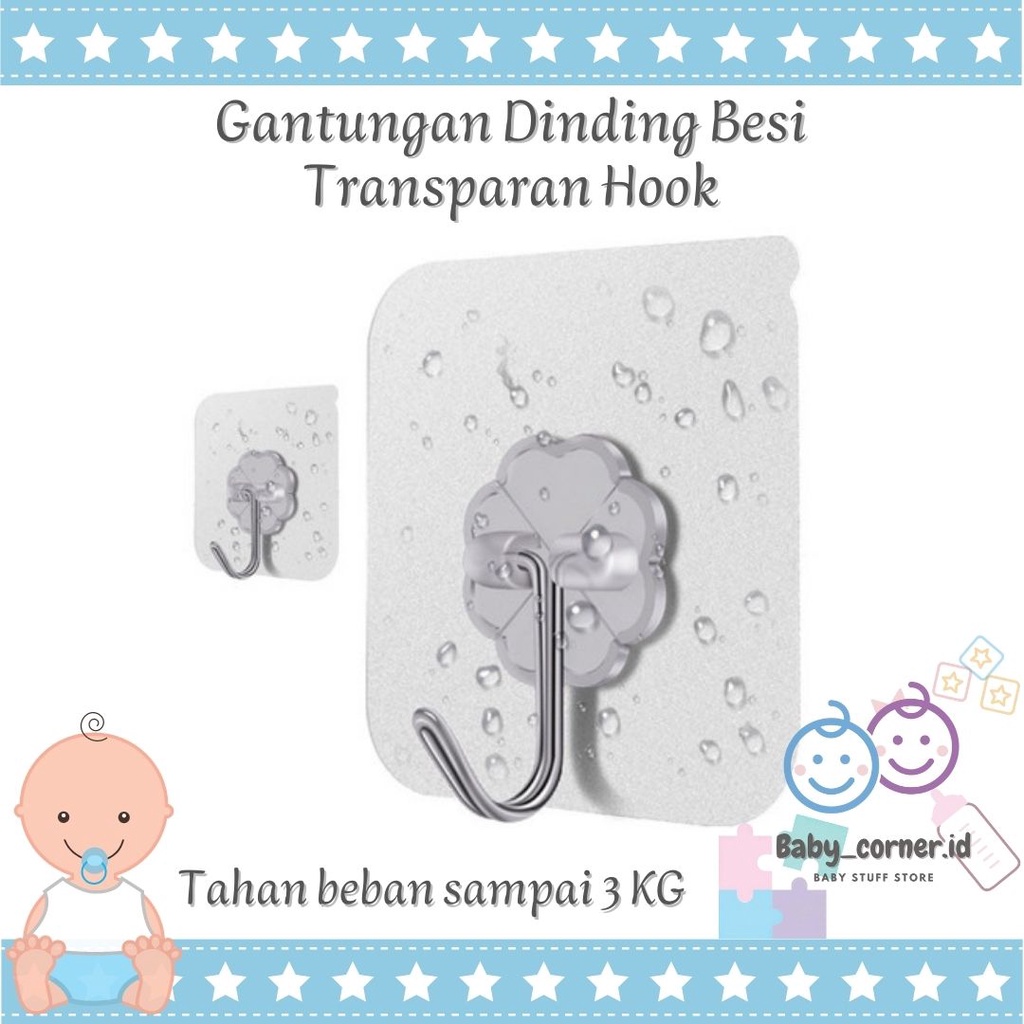 Gantungan Tempelan Dinding Besi Transparan Hook | cantolan kuat 3-5kg