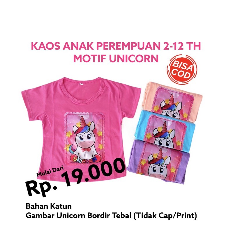 BAJU KAOS ANAK PEREMPUAN UNICORN 2-12 TH / KAOS OBLONG ANAK MURAH / KAOS ANAK CEWEK UNICORN LED