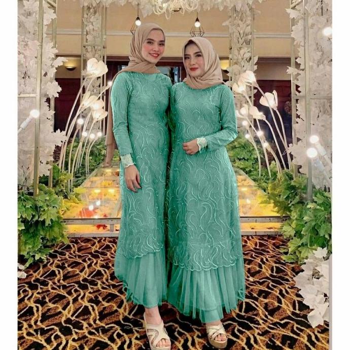 GERALDINE GAMIS MUTIARA TILE RUBY - BRUKAT HIJAU WARDAH KEBAYA MODERN