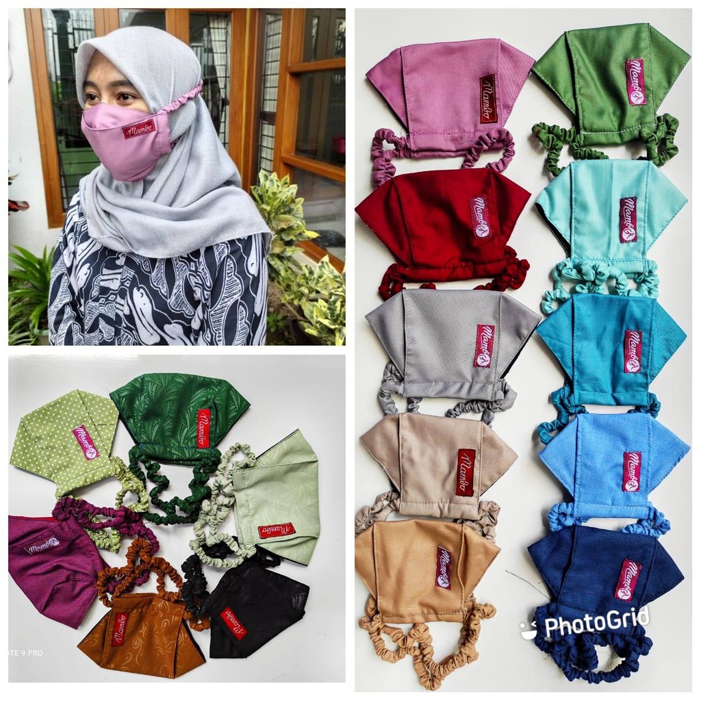 Masker Kain Hijab 3D Dua Lapis Kolor Elastic Dan Serut