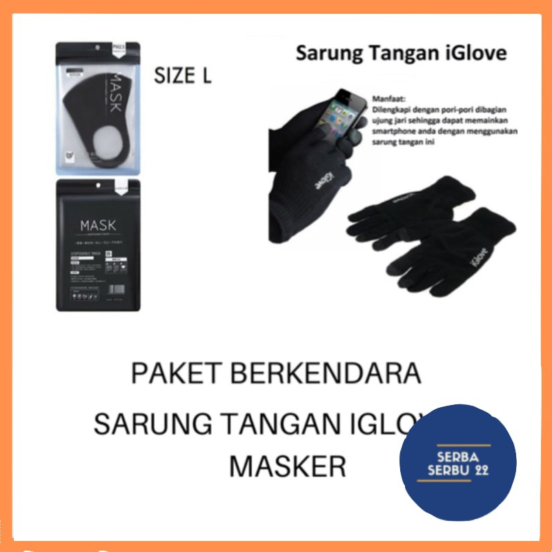 PAKET BERKENDARA MOTOR MASKER PITTA G + SARUNG TANGAN IGLOVE