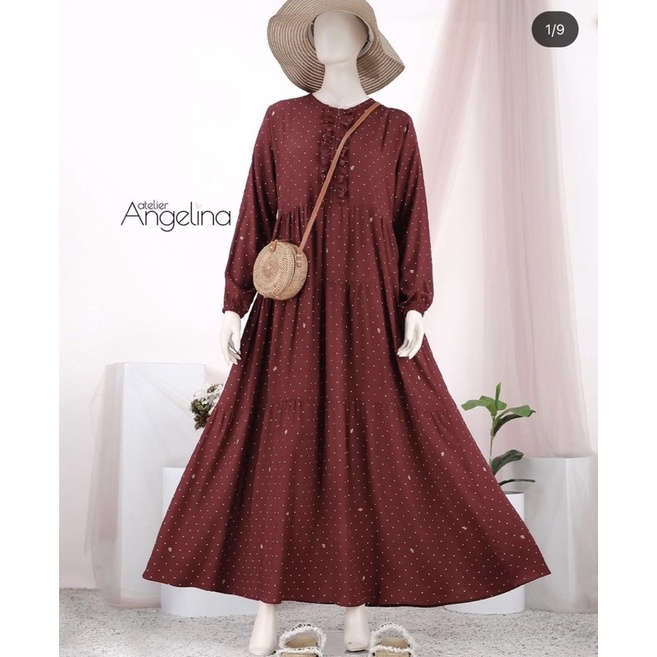 Bella dress polkadot maroon atelier angelina februari 2022