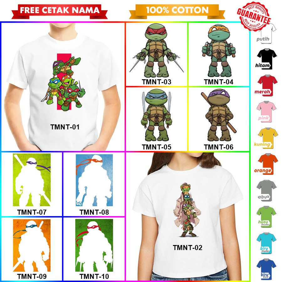 [FREE NAMA!!] Baju Kaos COUPLE  ANAK DAN DEWASA TMNT NINJA TURTLE BANYAK MOTIF