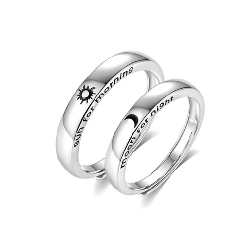 2pcs / Set Cincin Pasangan Model Terbuka Dapat Disesuaikan Desain Matahari Mooon Warna Silver Untuk Hadiah