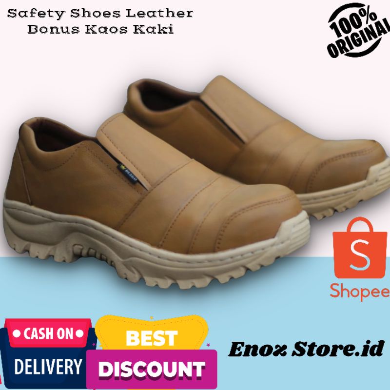 ENOZ X LUIZ - Sepatu Pria Low Safety Boot Kulit Asli Original Handmade Sepatu Touring Adventure Ujung Besi Keren Simple Model Slop