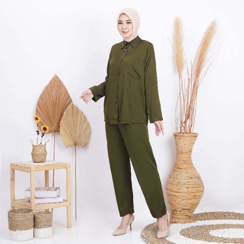 Kemeja setelan busui lengan panjang | Setelan kemeja wanita polos | kemeja set rayon