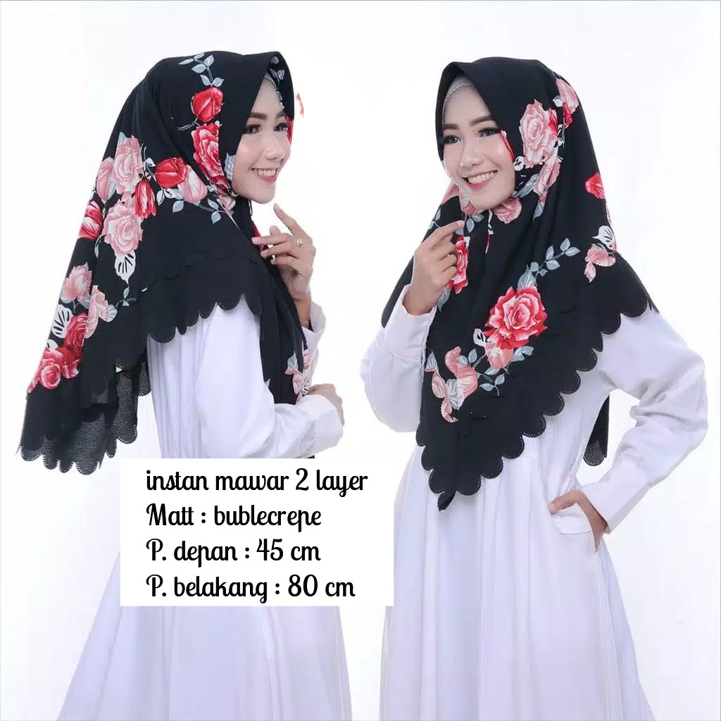 JILBAB INSTAN REMPEL MOTIF BUNGA MAWAR /SAKURA/TERATAI