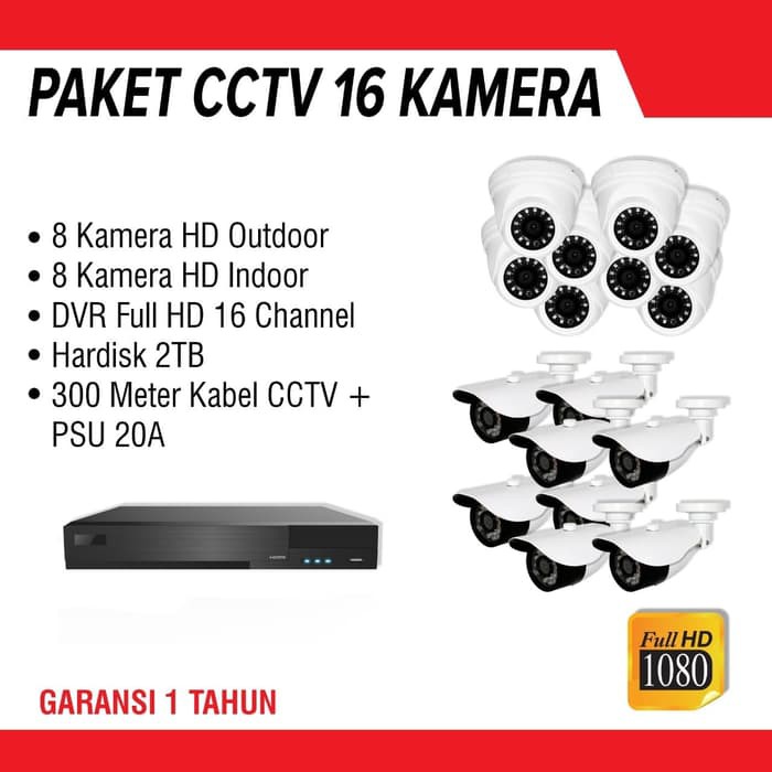 Paket CCTV 16 Kamera / DVR Full HD 16 Channel