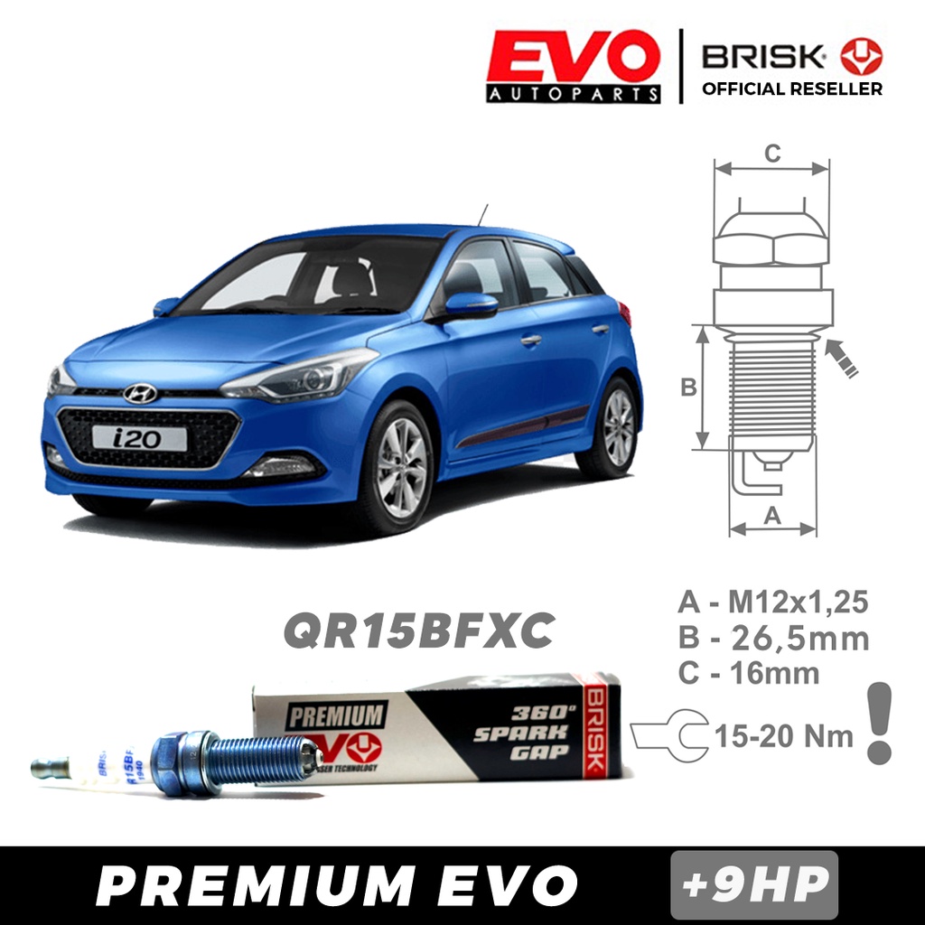 Busi BRISK Premium Evo QR15BFXC untuk Mobil Hyundai i20