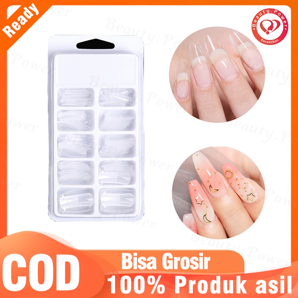 100pcs Cetakan kuku Nail Art fake nails Tips Bahan Akrilik dengan Cetakan Bentuk Klip Transparan Natural