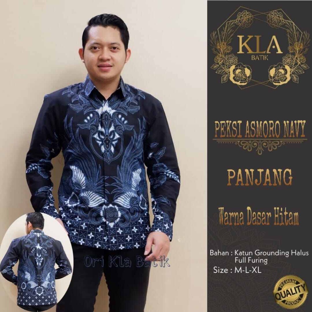 Batik pria warna biru navy terbaru 2022 / batik premium lengan panjang PEKSI ASMORO / batik pesta terbaru warna navy / kemeja batik cowok kekinian / kemeja batik kerja terbaru warna biru navy