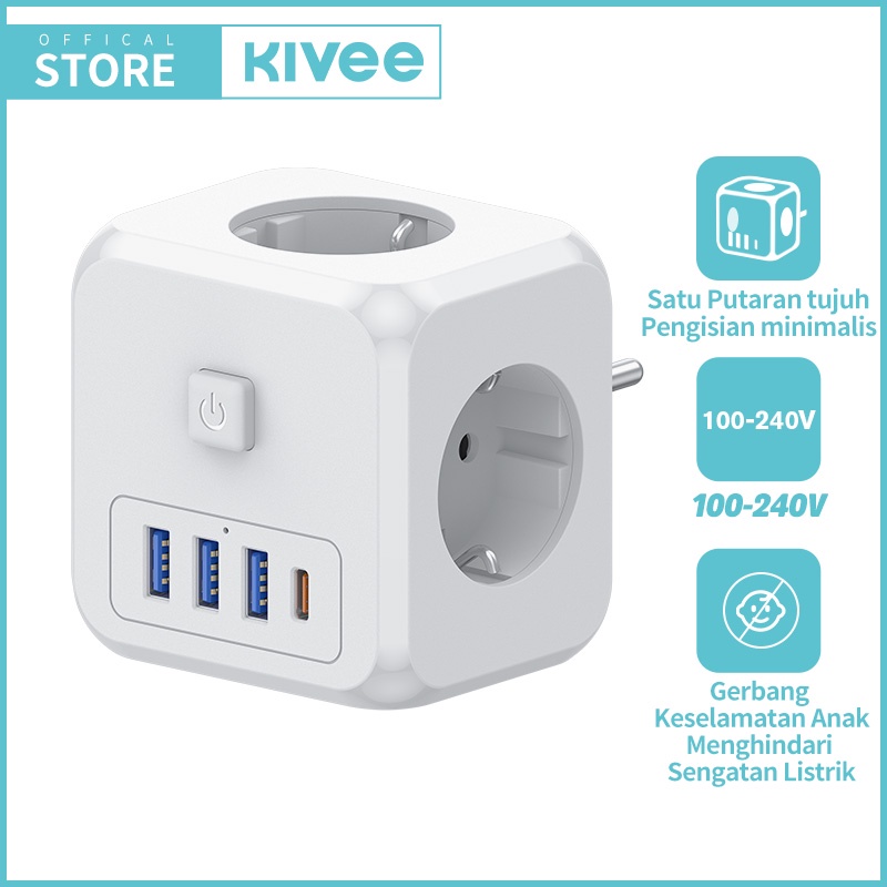 (HOT)KIVEE Stop Kontak Colokan Listrik KV-AE21Pro 7-in-1 Fast charging Multifungsi Soket Max 4000W