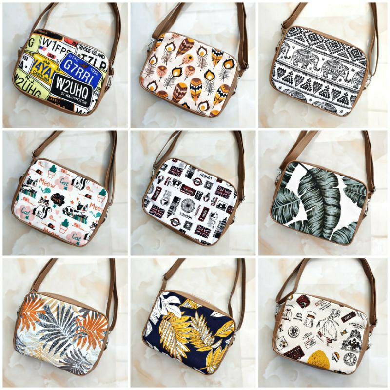 TAS YUMEKO KANVAS MOTIF - TAS SELEMPANG WANITA